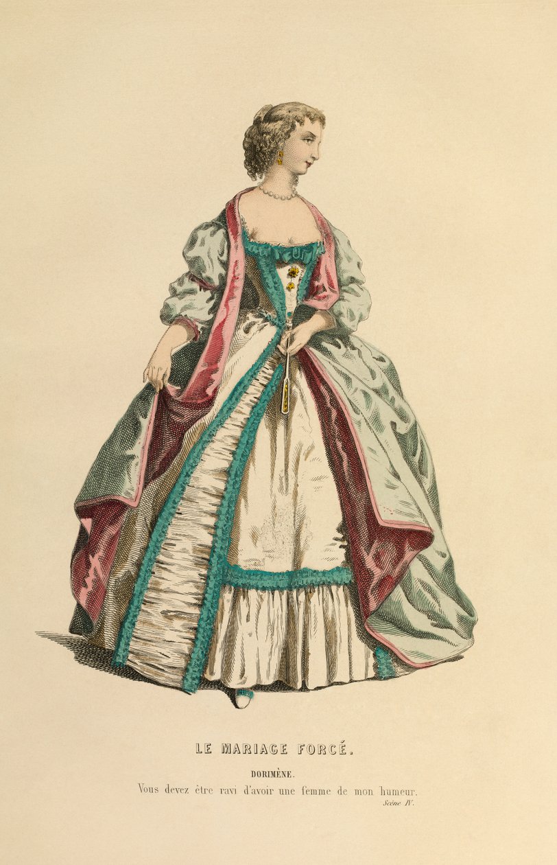 Kostume til rollen som Dorimene, ca. 1868 (kobberstik) af Maurice Sand