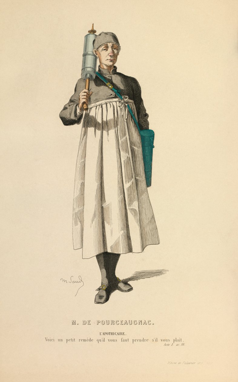 Kostume til rollen som apoteker, ca. 1868 (kobberstik) af Maurice Sand