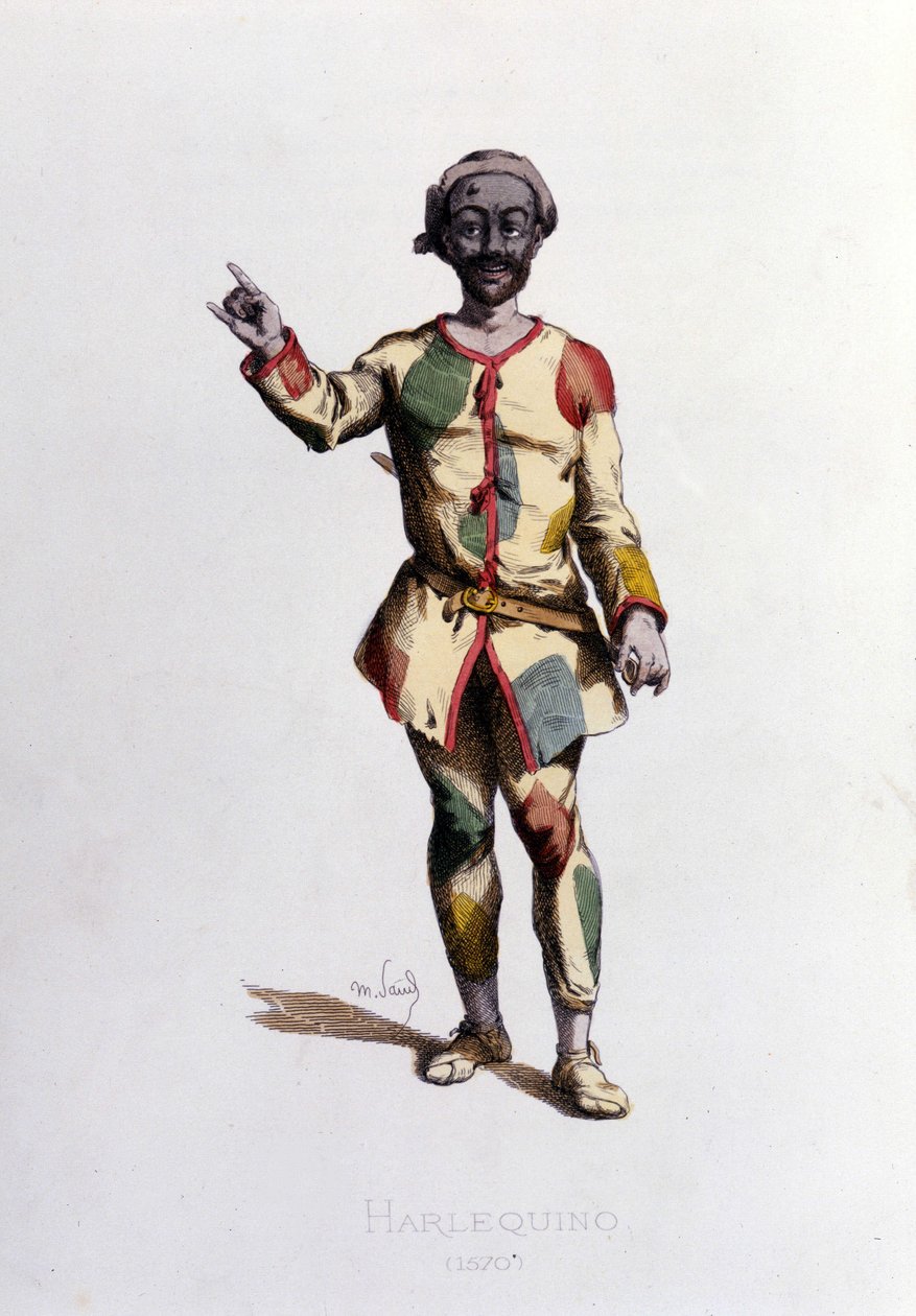 Harlekin i 1570. Maurice Sand “” Masks and Jesters”” Paris 19. århundrede. (Maurice Sand var søn af George Sand) af Maurice Sand