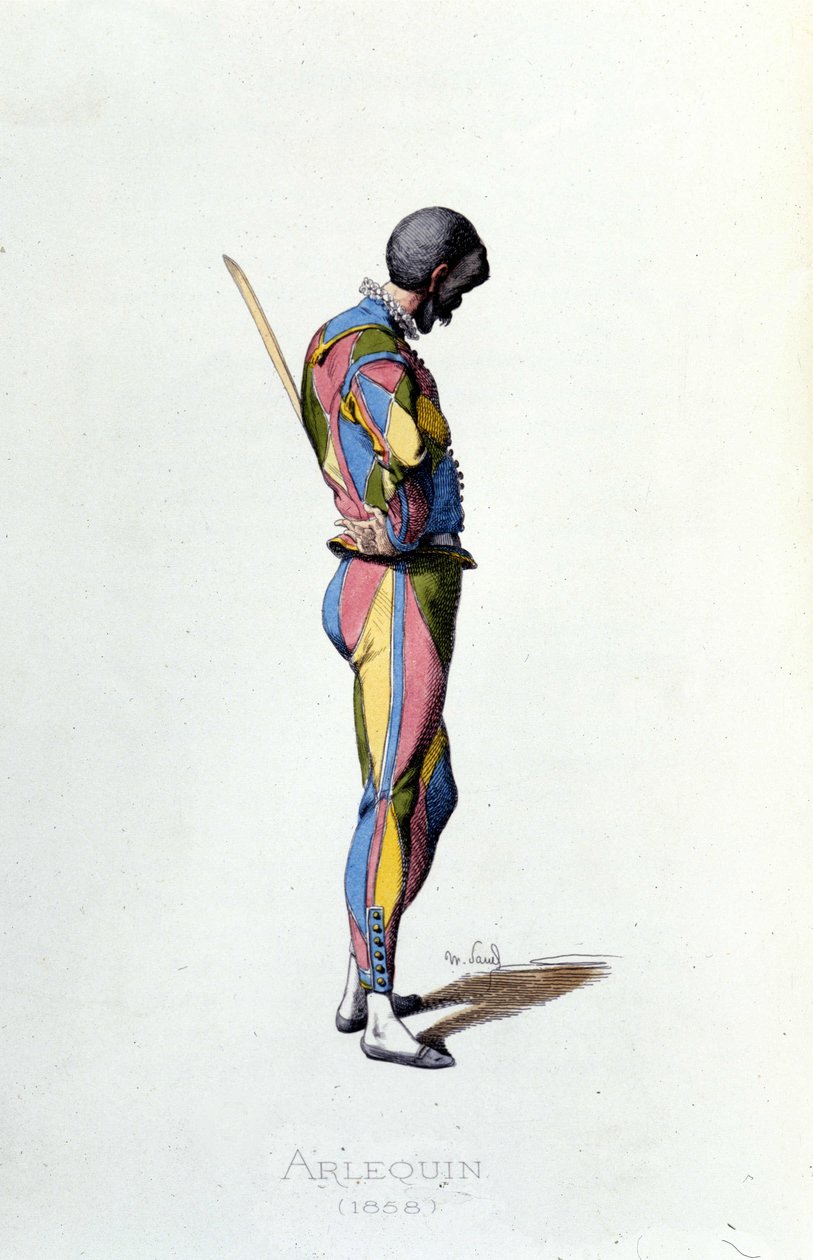 Harlekin i 1858. Maurice Sand “” Masks and Jesters”” Paris 19. århundrede. (Maurice Sand var søn af George Sand) af Maurice Sand