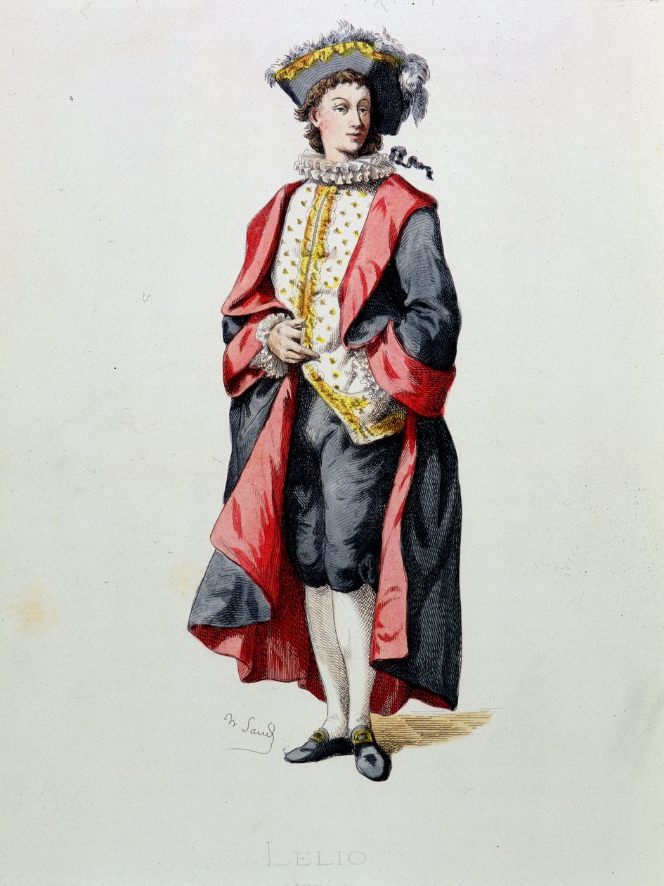 Lelio tegner fra "Masques et bouffons" (italiensk komedie), tekst og tegninger af Maurice Sand (1823-1890), stik af A. Manceau, forord af Georges Sand, Paris, Michel Levy Freres af Maurice Sand