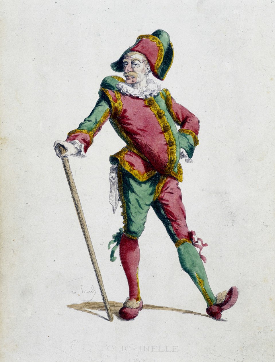 Polichinelle - i ""Masques et bouffons"" (italiensk komedie), tekst og tegninger af Maurice Sand, raderinger af A. Manceau, forord af Georges Sand, Paris, Michel Levy Freres af Maurice Sand