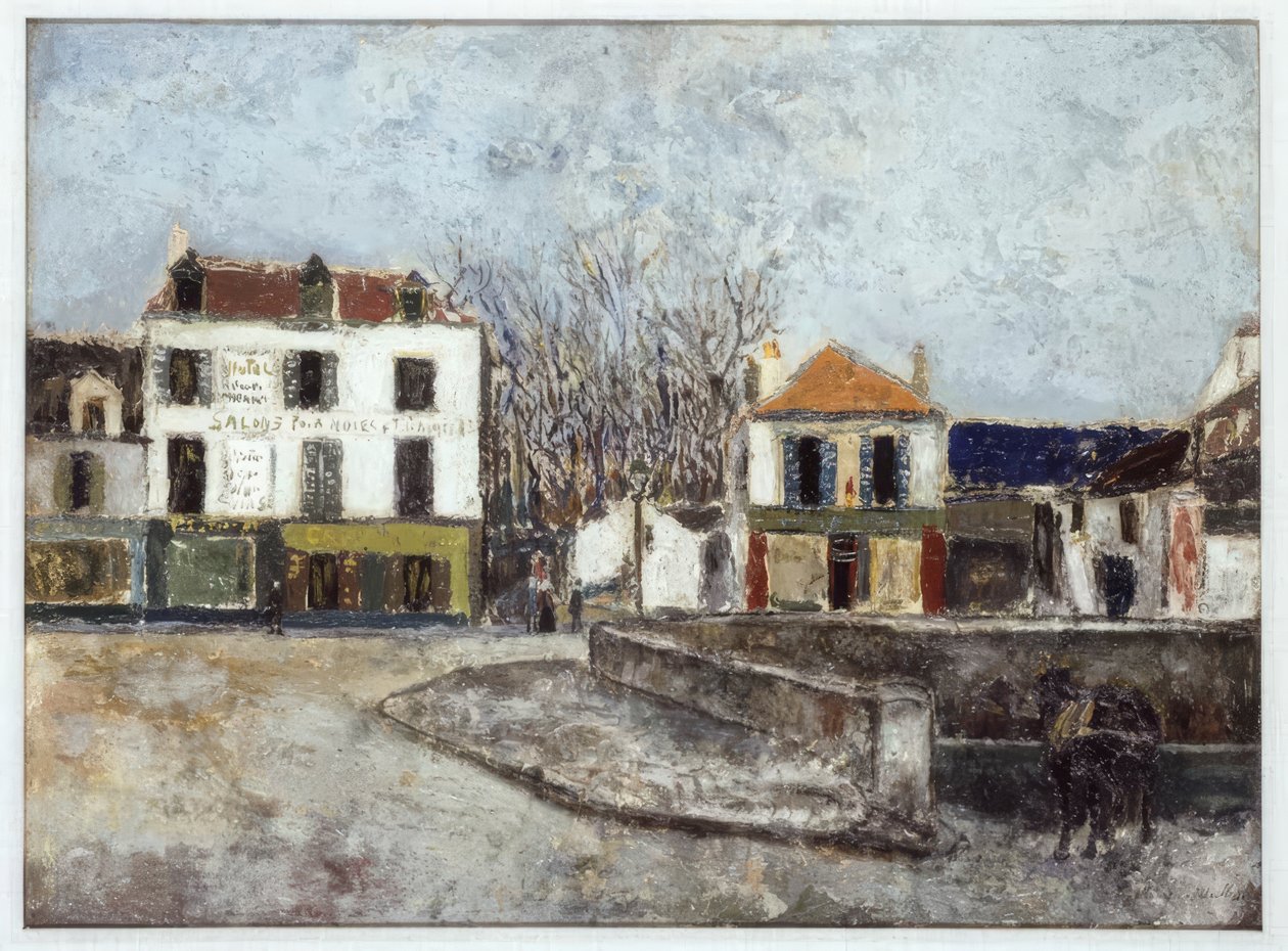 Place du Pont i Sarcelles af Maurice Utrillo