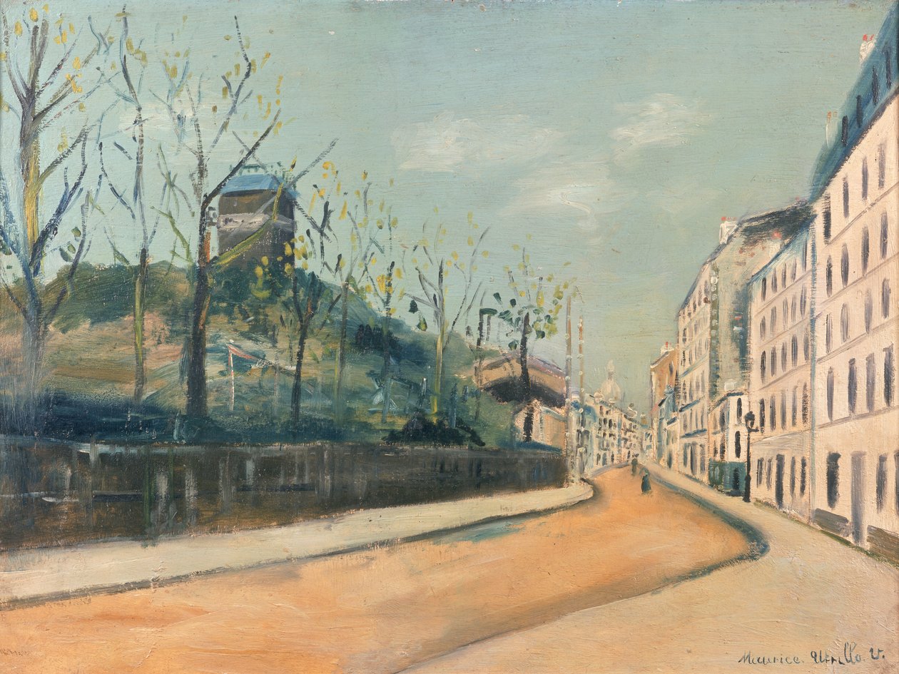 Rue Lepic, Montmartre, med Moulin de la Galette og Sacré-Cœur af Maurice Utrillo