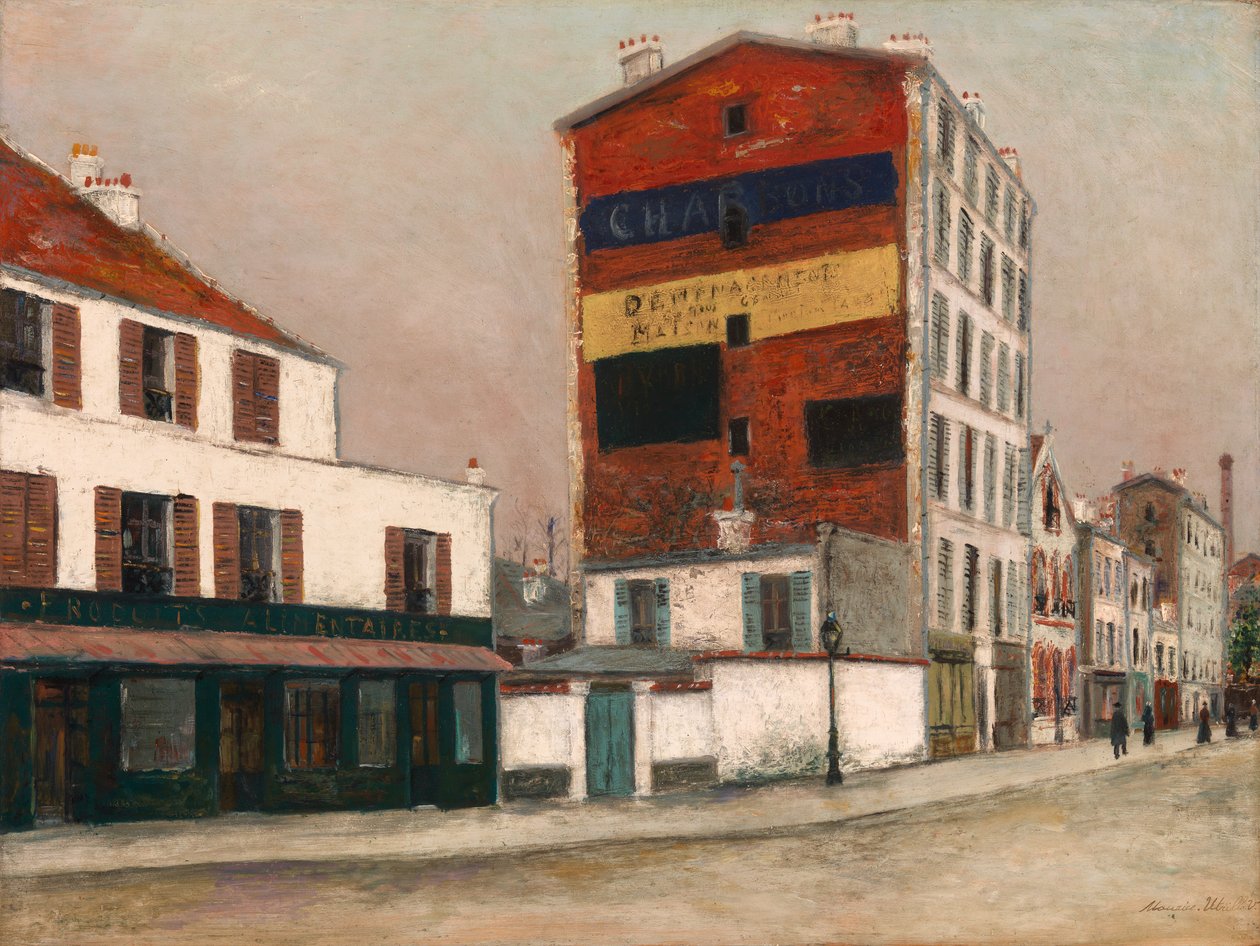 Den røde mur, Boulevard de la Chapelle, ca. 1910 (olie på træplade) af Maurice Utrillo