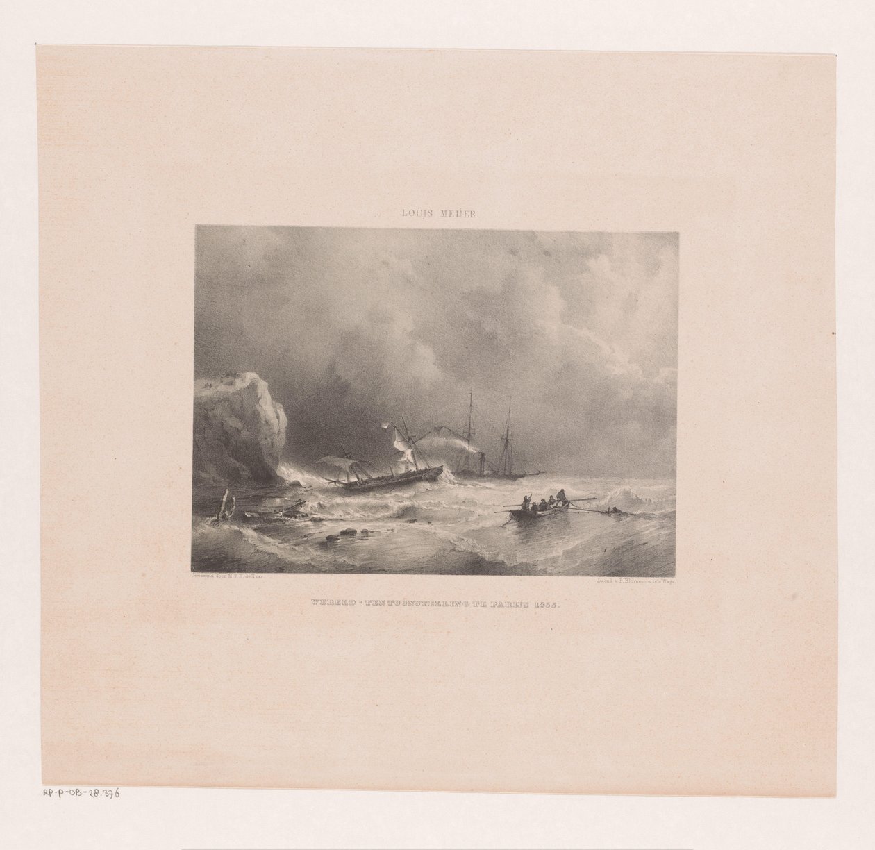 Både i nød under en storm på havet af Maurits Frederik Hendrik De Haas