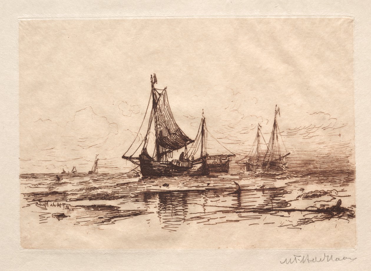 Fiskerbåde på stranden ved Scheveningen af Maurits Frederik Hendrik De Haas