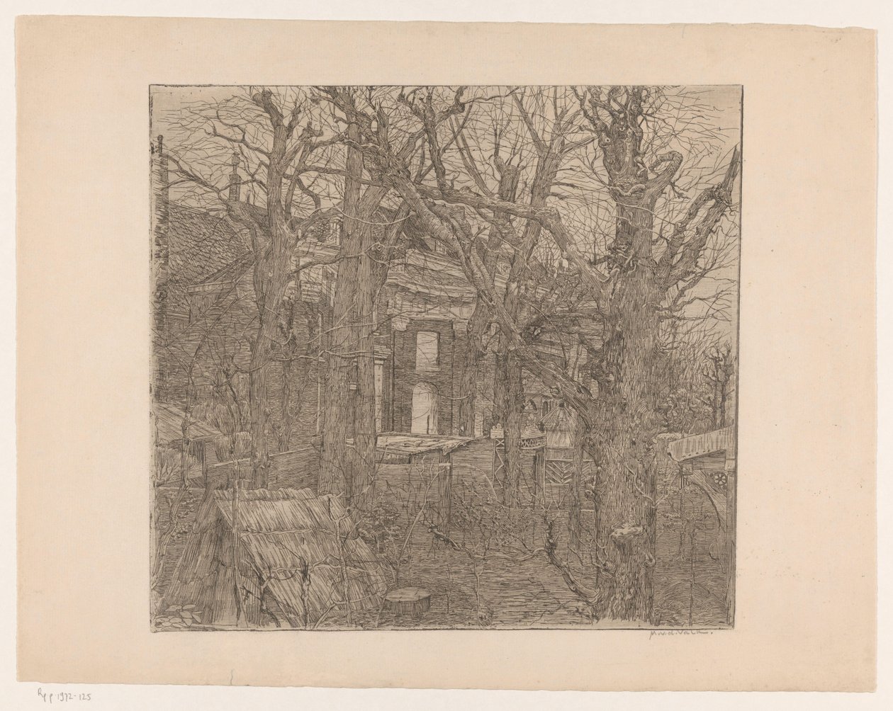 Træer omkring et hus Have i Amsterdam (original titel) af Maurits van der Valk (signed by artist)
