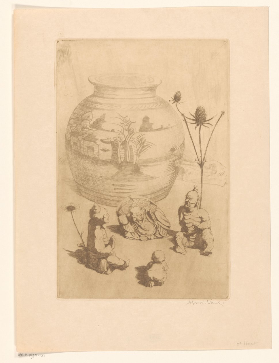 Kinesisk vase med fire små statuer af Maurits van der Valk
