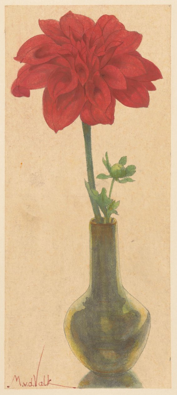 Glasvase med rød Dahlia af Maurits van der Valk