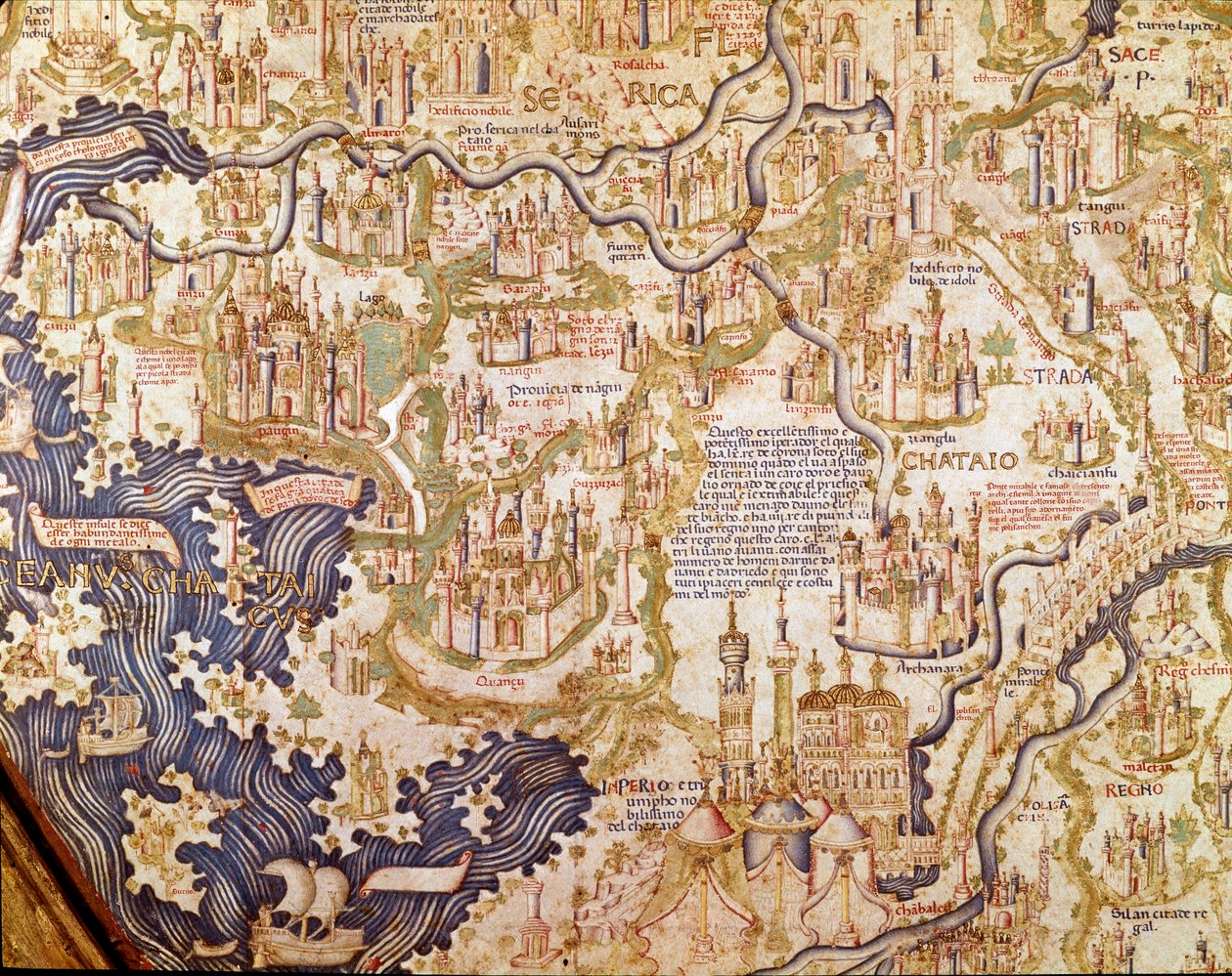 Udsigt over Kina (Cambaluc, nu Beijing) Detalje af verdenskortet (mappamundi) af bror Maurus (Mauro) Camaldolese 1459 (kort) af Mauro Fra