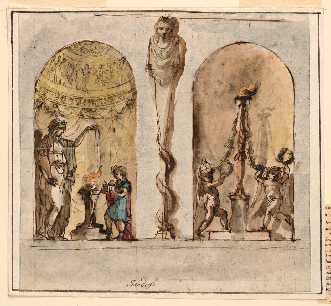 Tegning, malet vægdekoration, 1800-1830 af Mauro Gandolfi