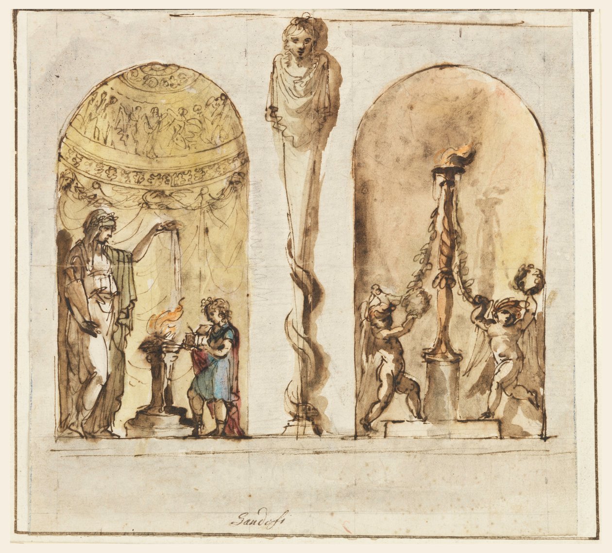 Tegning, malet vægdekoration, 1800-1830 af Mauro Gandolfi