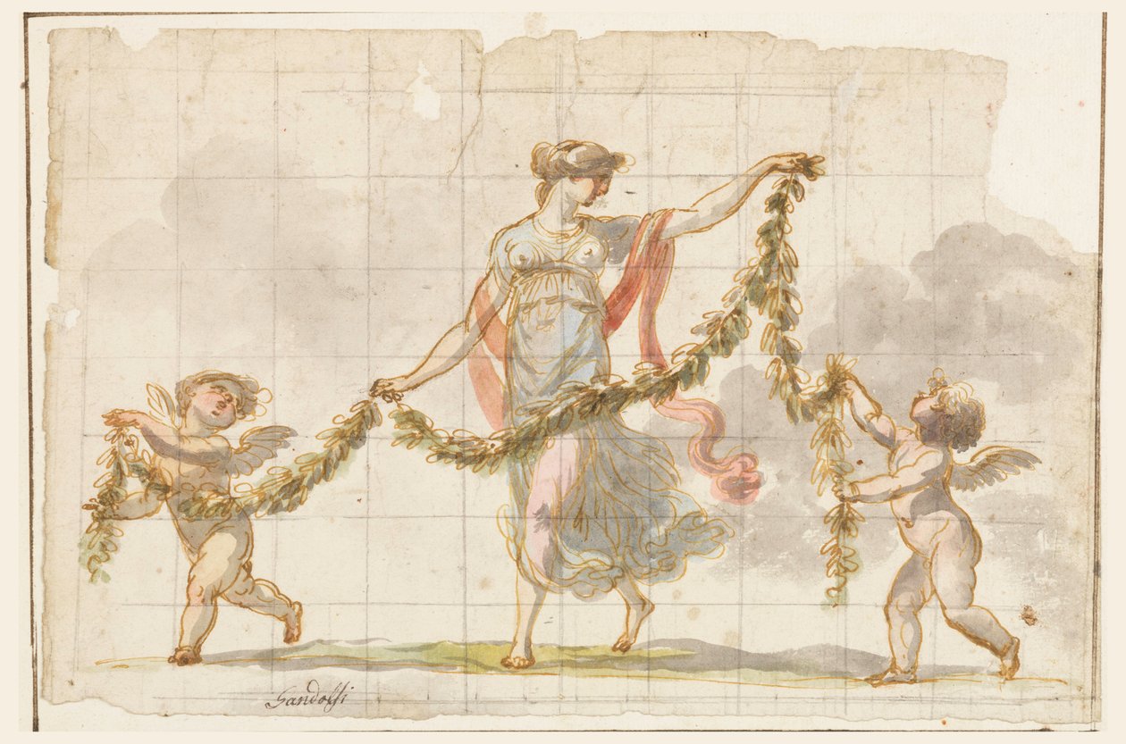 Tegning, vægmaleri, ca. 1820 af Mauro Gandolfi