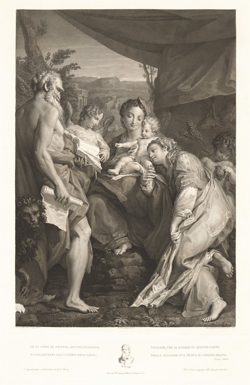 Jomfru og barn med de hellige Jerome og Catherine og en engel af Mauro Gandolfi, after Correggio