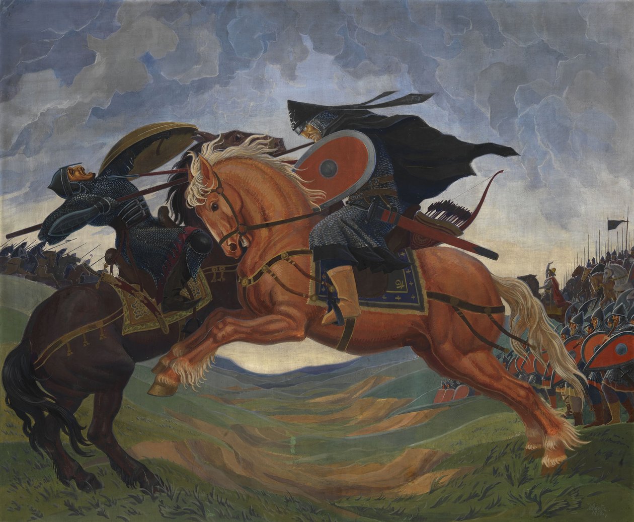 Enkeltkamp af Peresvet og Temir-murza på Kulikovo-marken i 1380 af Mavriki Petrovich Jacobi