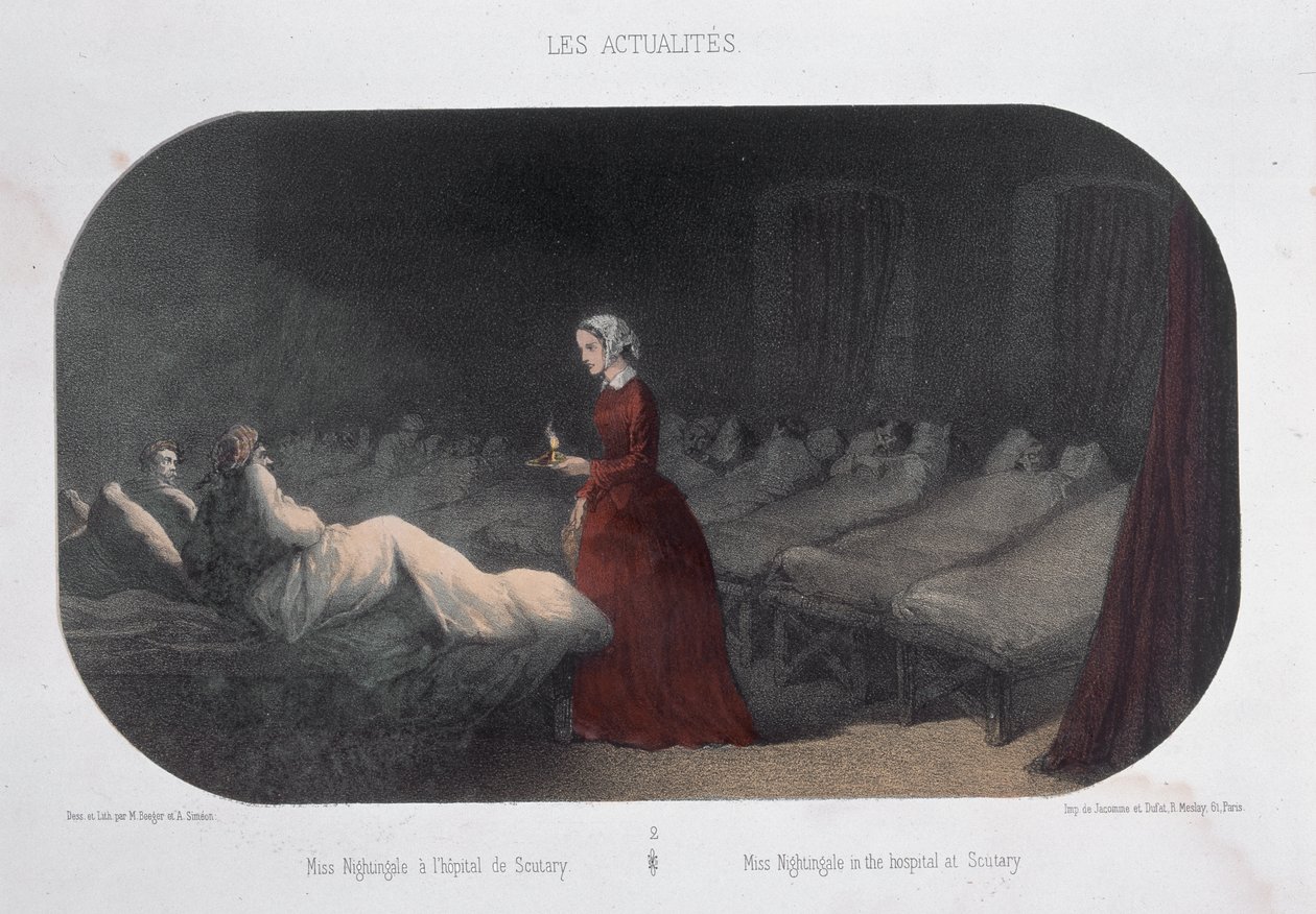 Miss Nightingale (1820-1910) på hospitalet i Scutary under Krimkrigen, 1856 af Max and Simeon Beeger