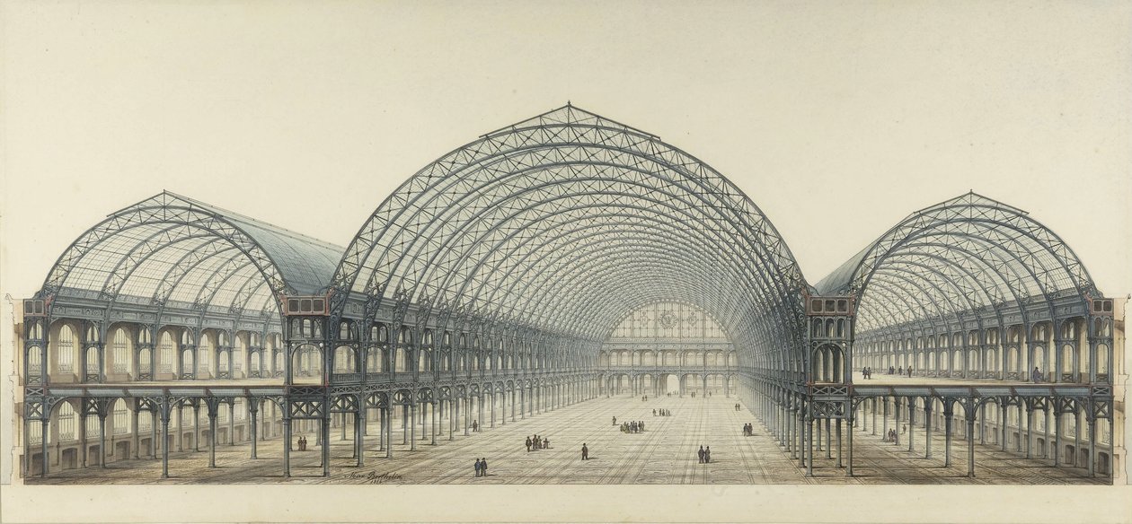 Universaludstilling 1855. Industriens palads, tværsnit af Max Berthelin