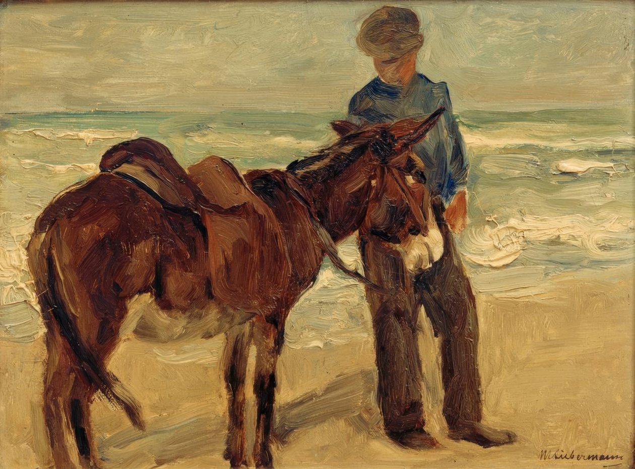 Dreng med ridende æsel på stranden af Max Liebermann
