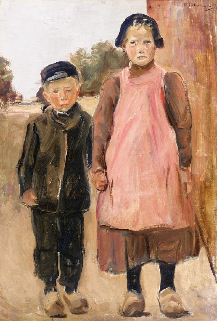 Dreng og pige på landsbyens gade af Max Liebermann