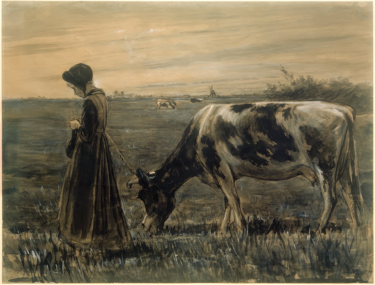 Pige med ko af Max Liebermann