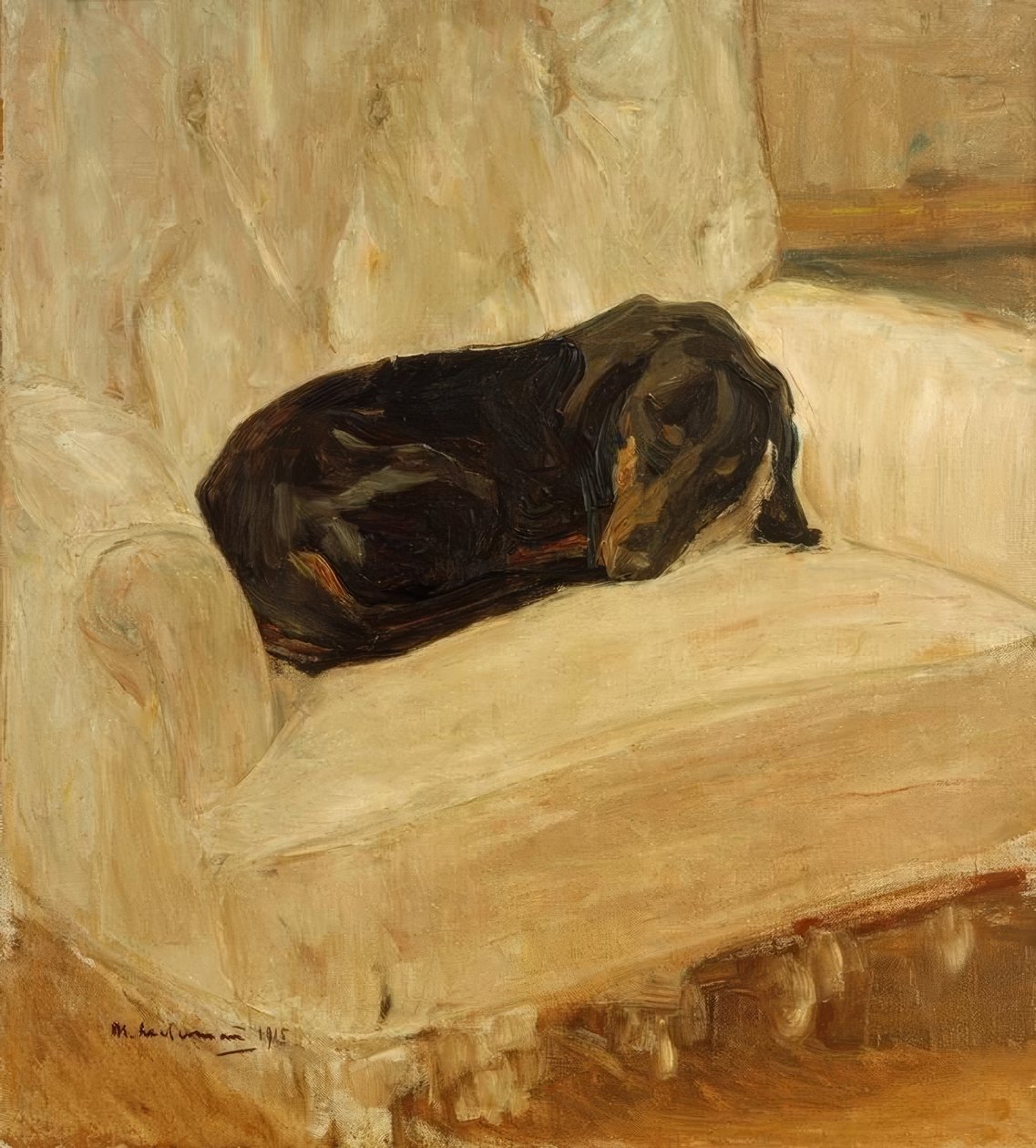 Sovende gravhund i en lænestol af Max Liebermann