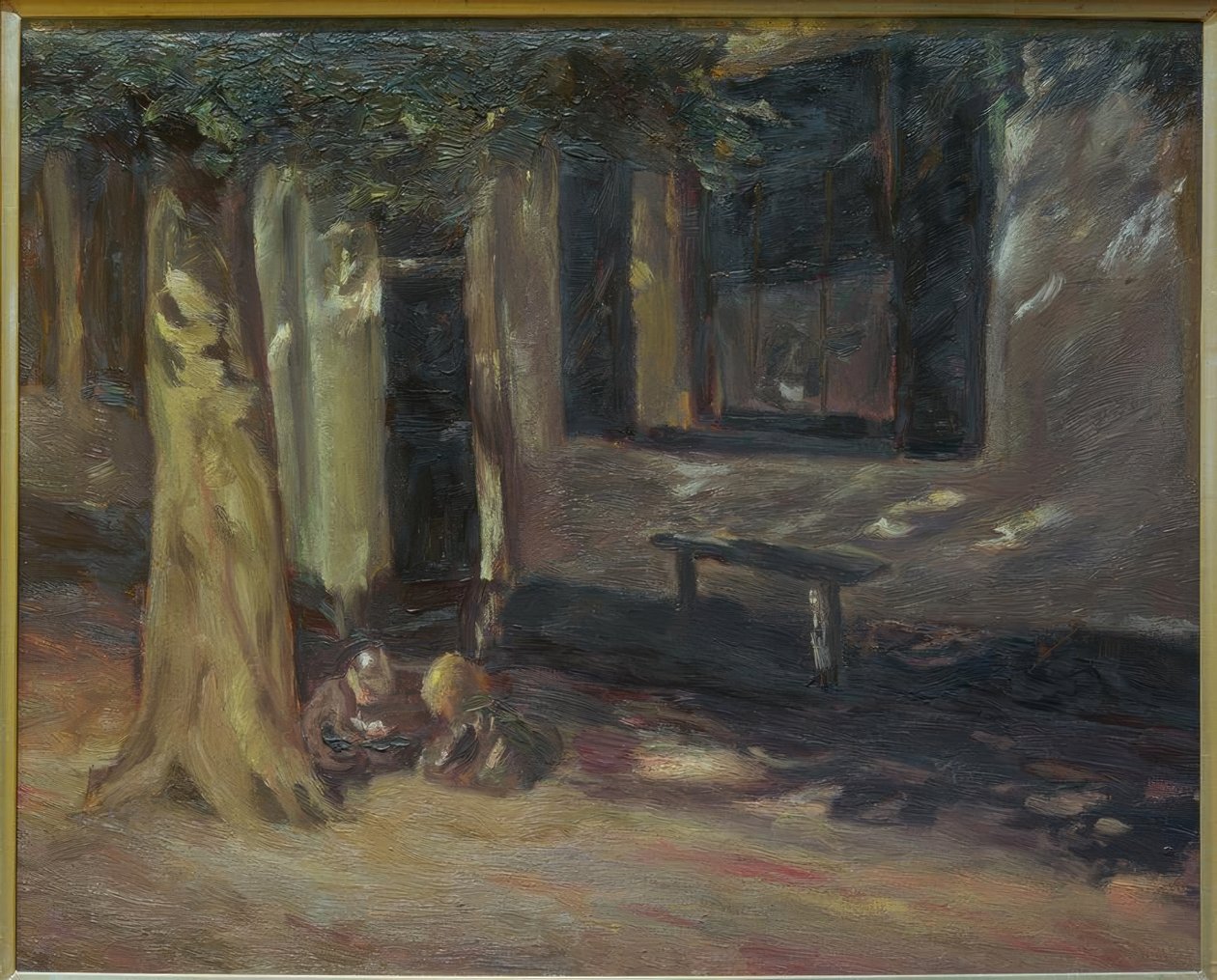 Børn leger på dørtrinnet af Max Liebermann
