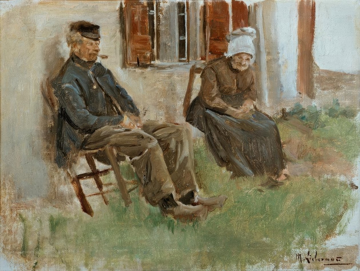 Studie fra Holland: gammelt par sidder foran et hus af Max Liebermann