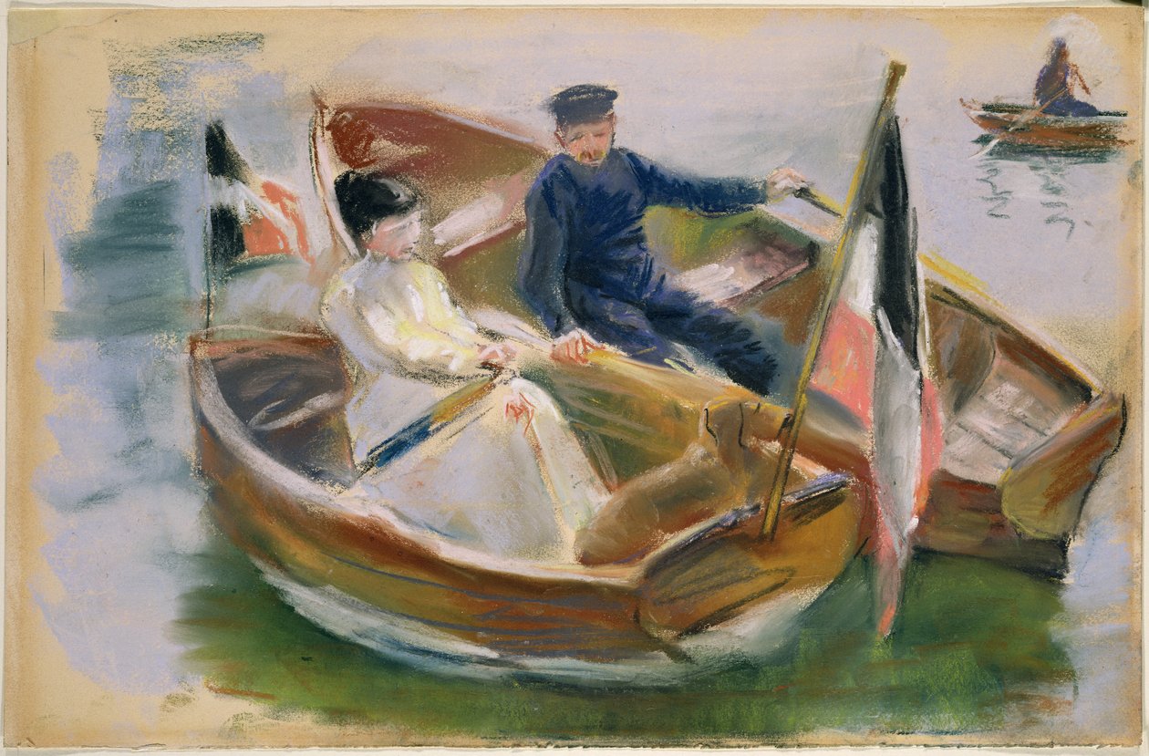 To både med flag, Wannsee, 1910 (pastel på papir) af Max Liebermann