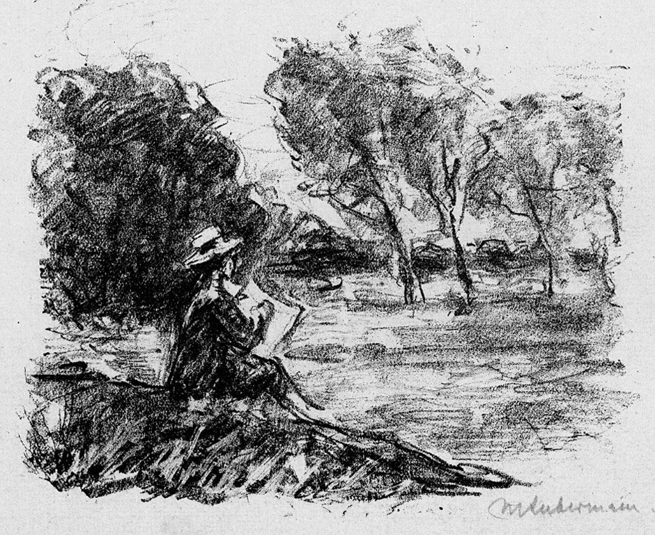Ung mand tegner i landskabet af Max Liebermann