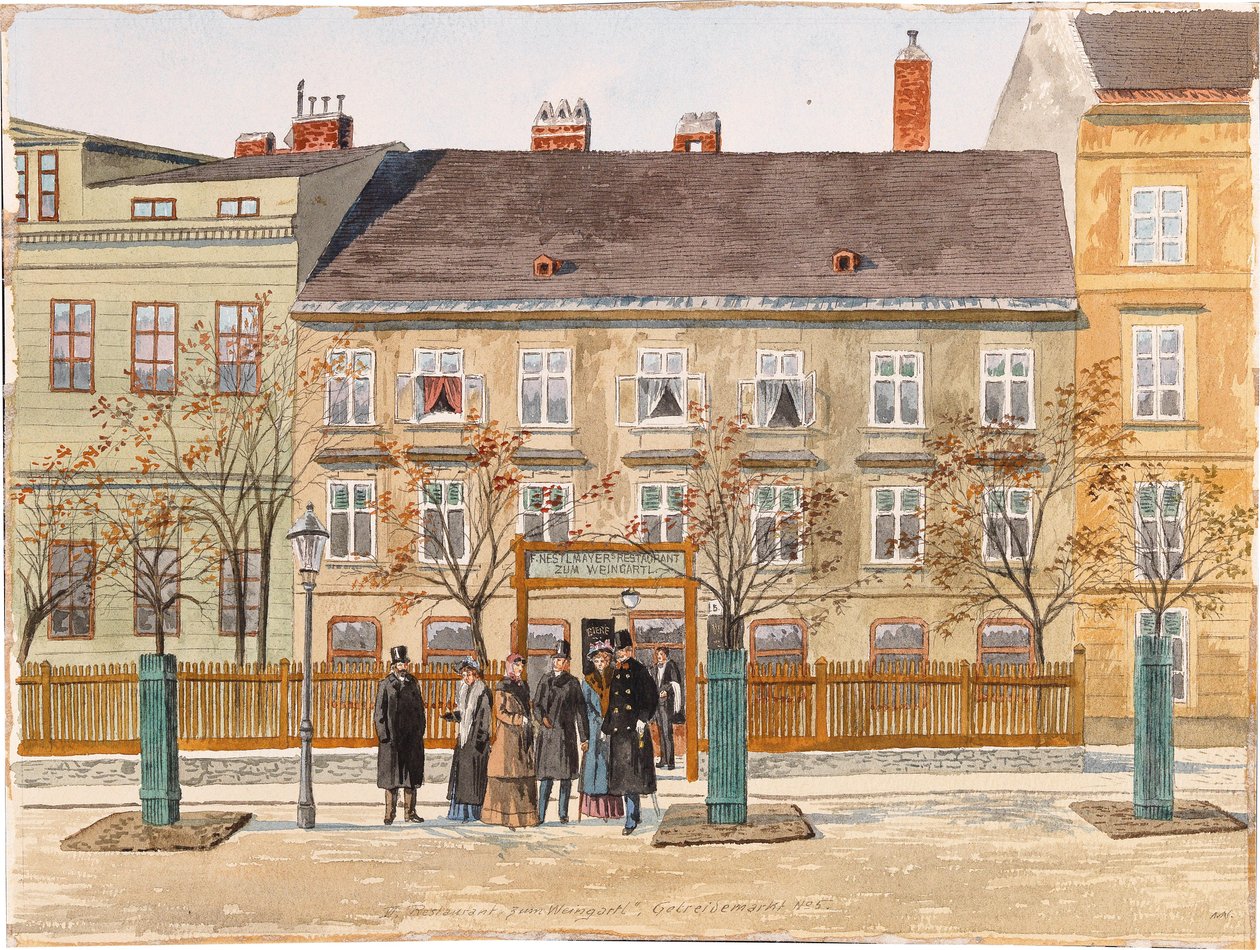 VI., Restaurant Zum Weingartl, Getreidemarkt No. 5 af Max Neubauer