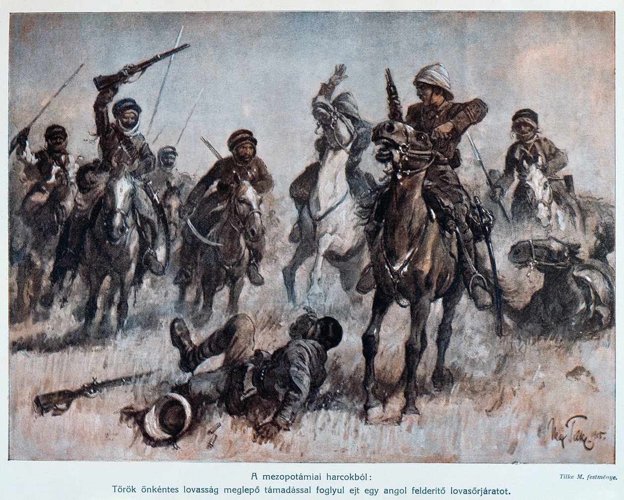 Kamp mellem engelske og tyrkiske tropper i Mesopotamien, ca. 1915 af Max Tilke