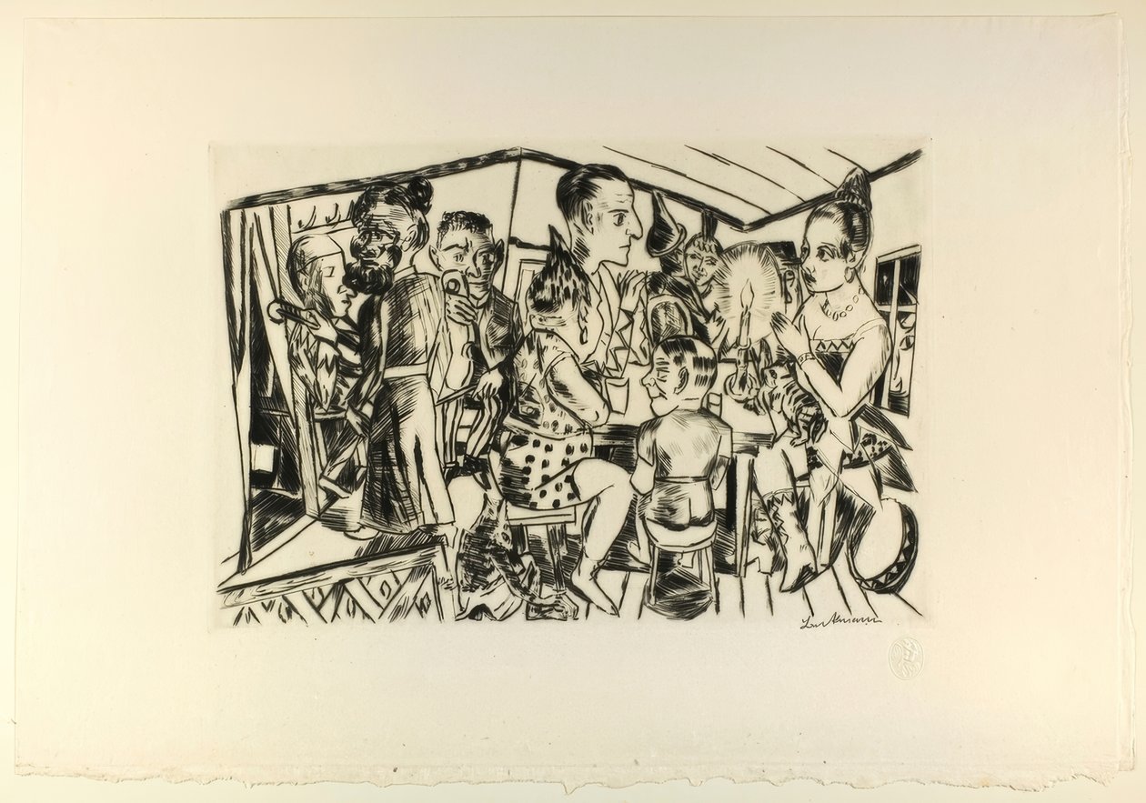 Behind the Scenes, tallerken tre fra Jahrmarkt af Max Beckmann