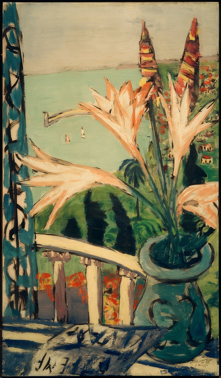 Udsigt over Menton med en liljepotte af Max Beckmann