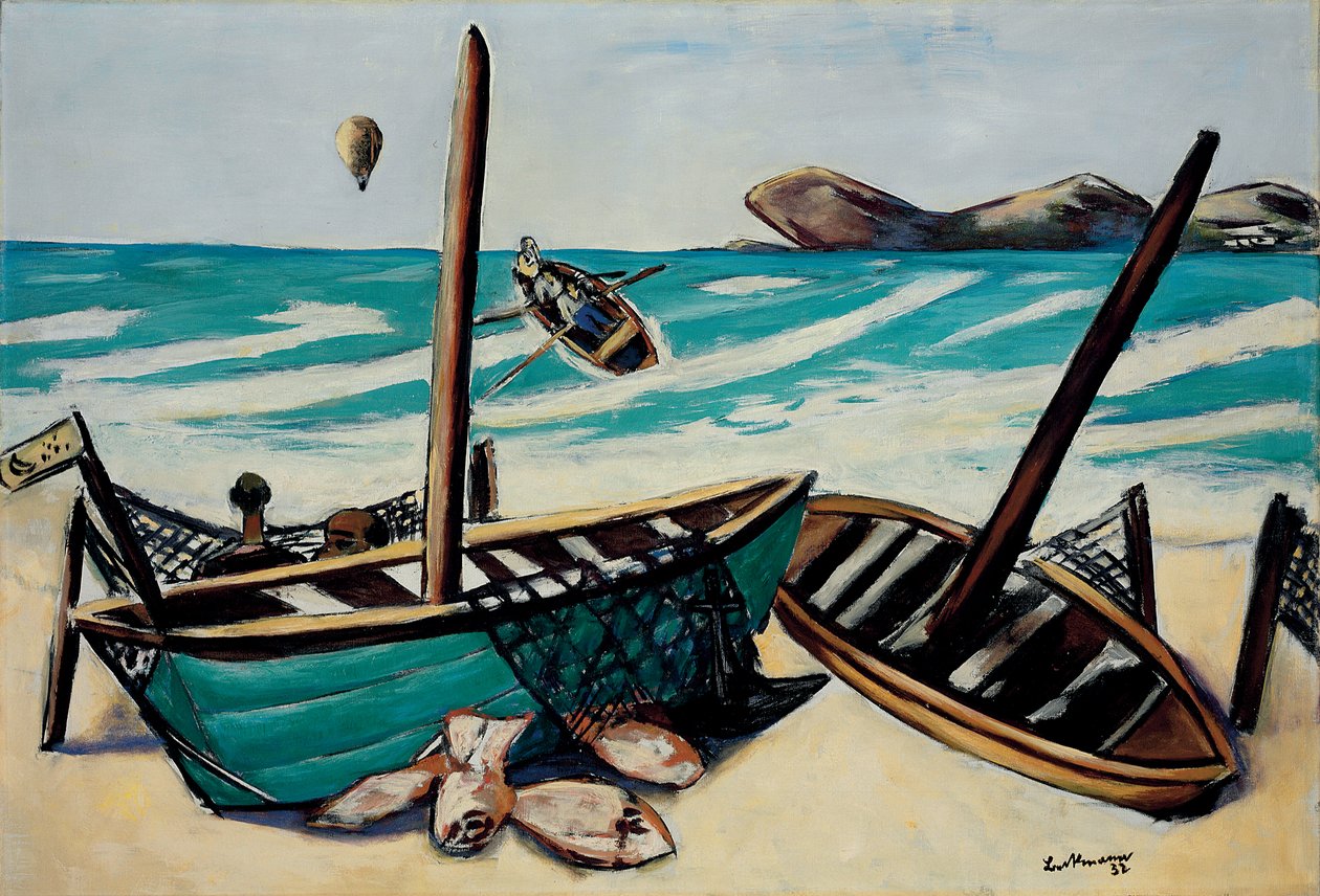 Kystlandskab med ballon af Max Beckmann