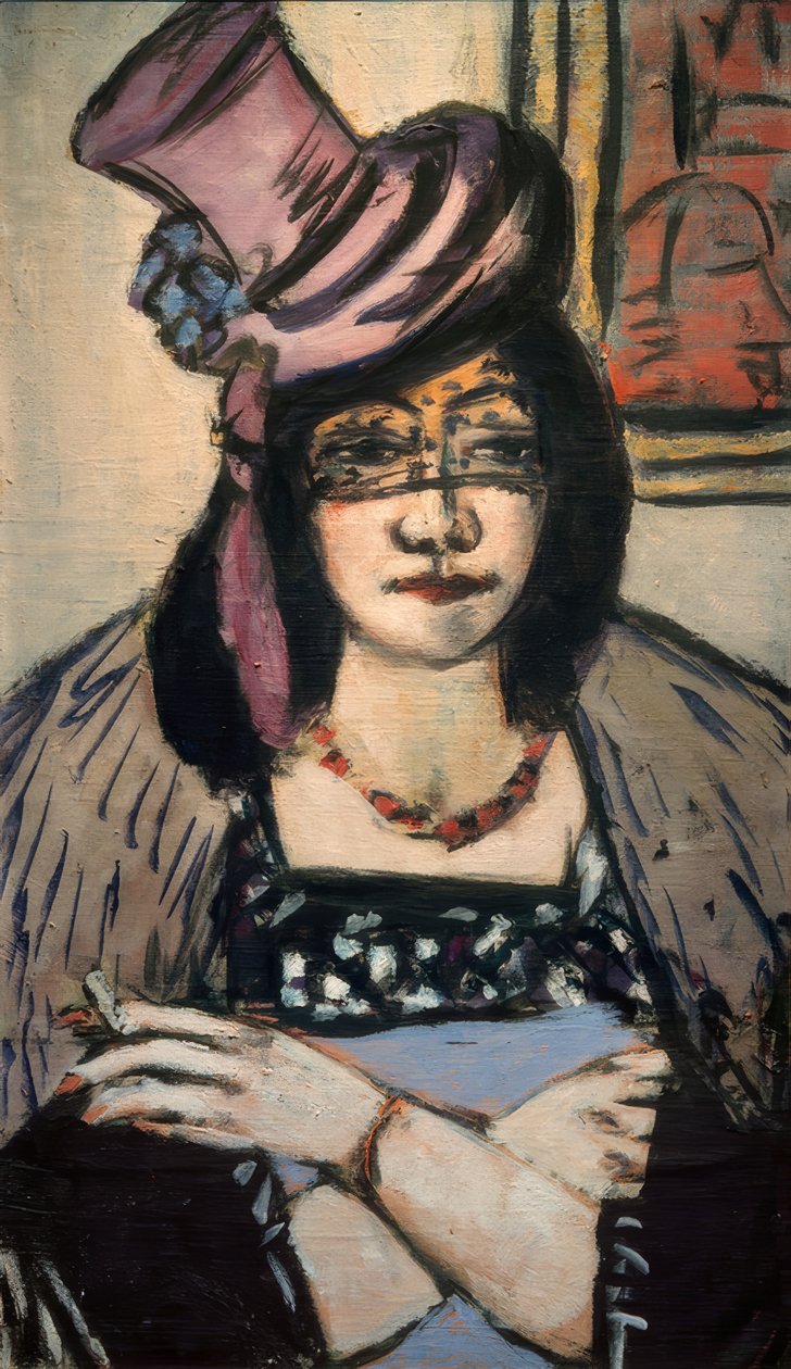 Dame med hat og slør af Max Beckmann