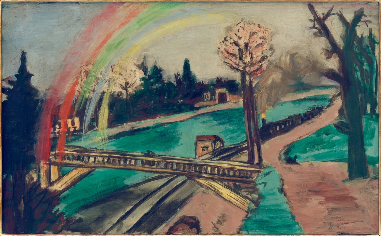 Jernbanelandskab med regnbue af Max Beckmann