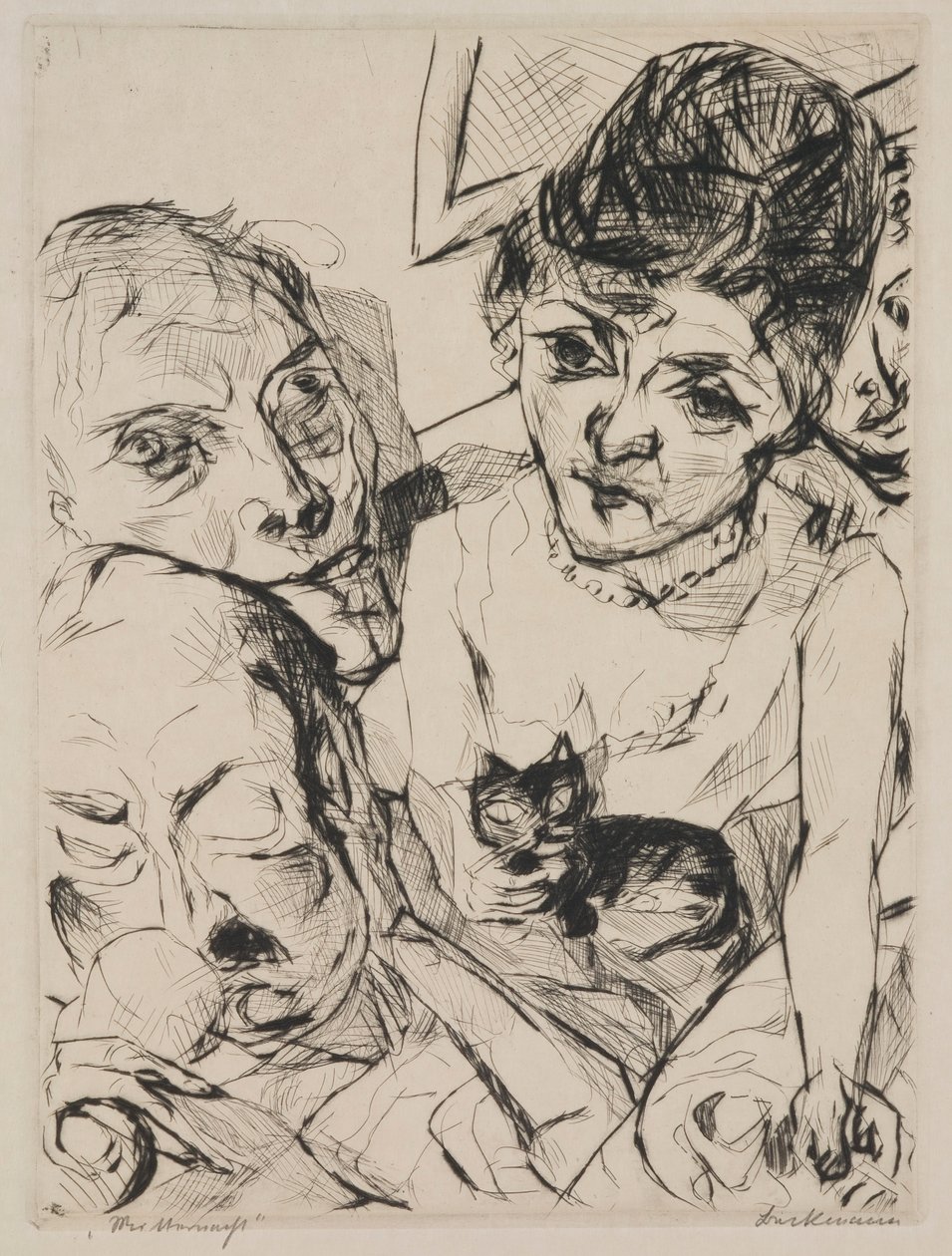 Aften (Selvportræt med Battenbergs), tallerken 10 fra portfolioen "Ansigter" af Max Beckmann