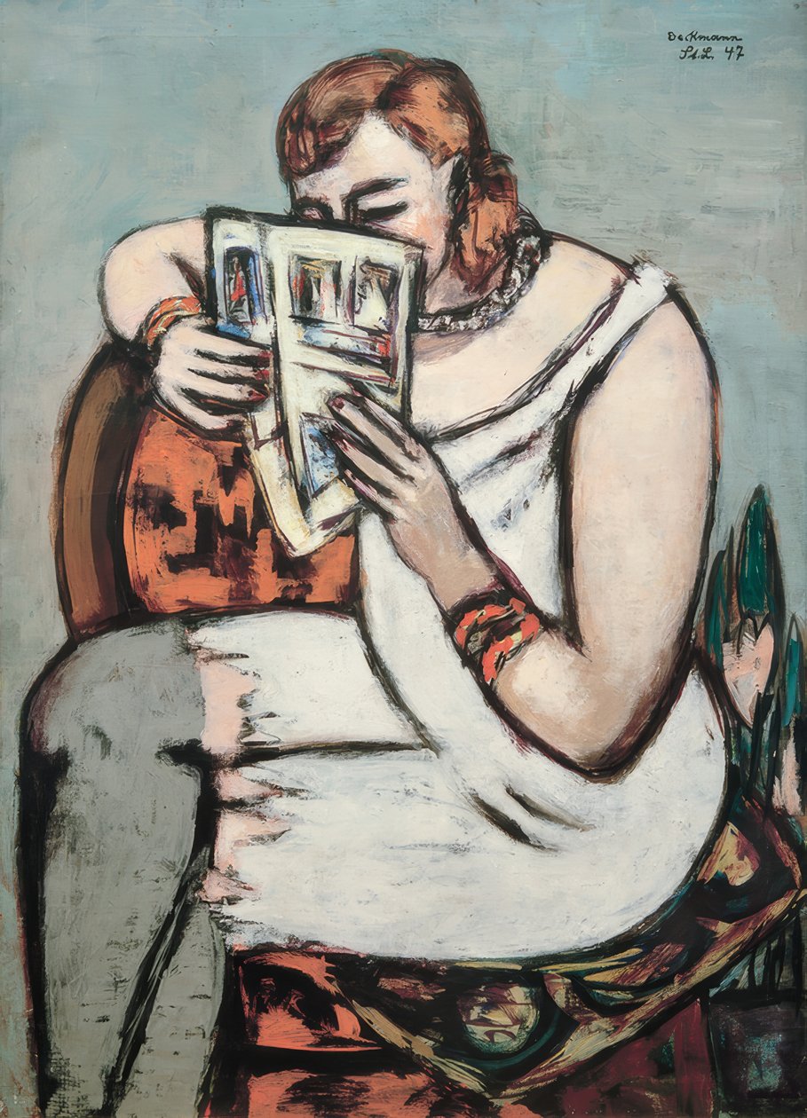 Kvinde i hvid skjorte (læser) af Max Beckmann