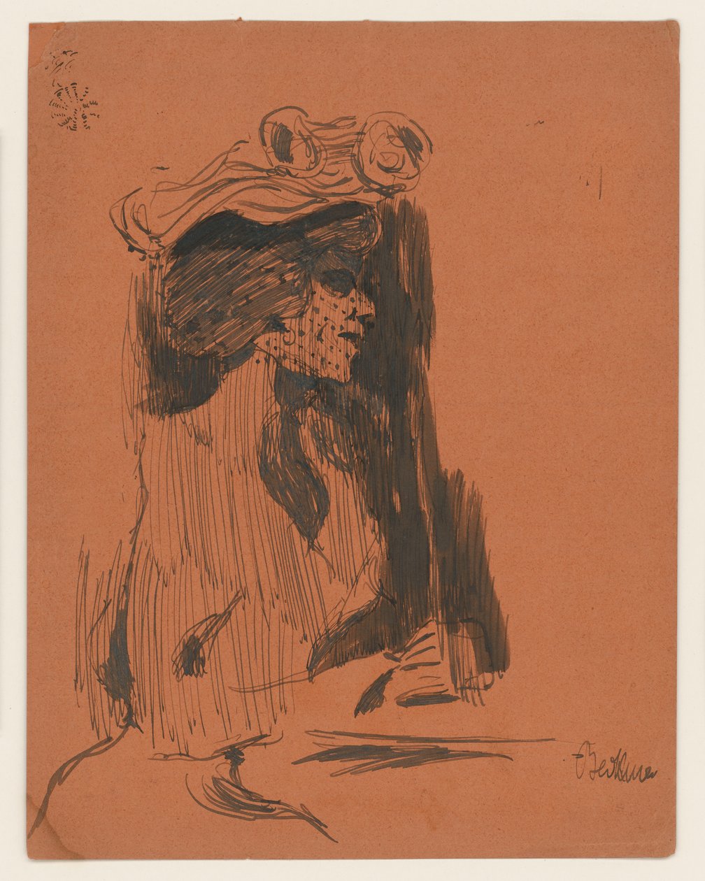 Halbfigur einer Frau mit Hut und Schleier, im Profil nach rechts af Max Beckmann