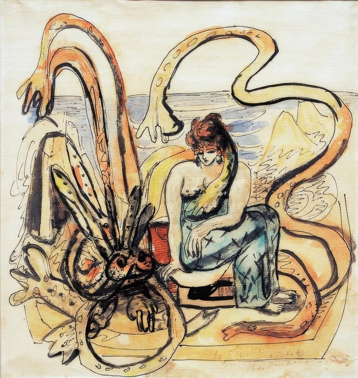 Jomfruen med udyret (kvinde med havmand) af Max Beckmann