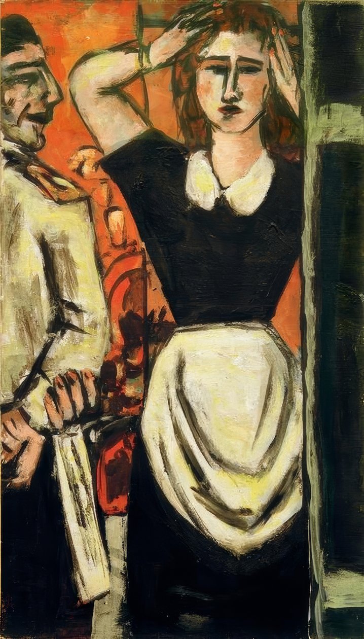 Tjener og garderobepige af Max Beckmann