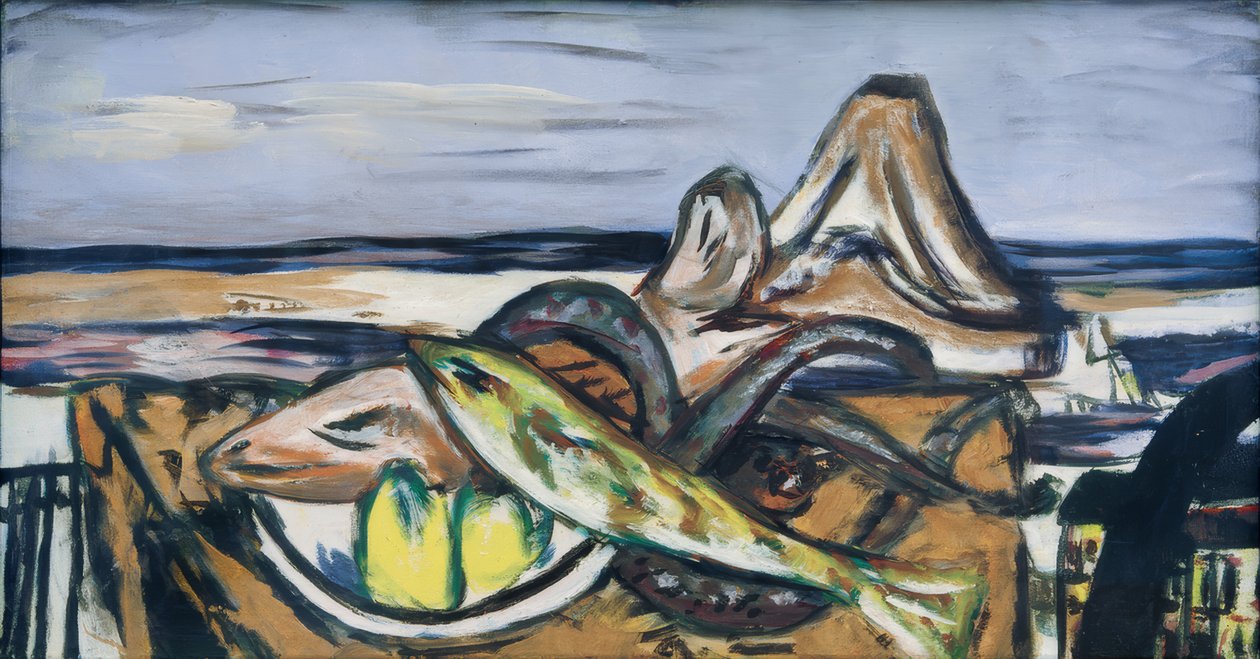 Landschaft mit fisk og skaldyr af Max Beckmann