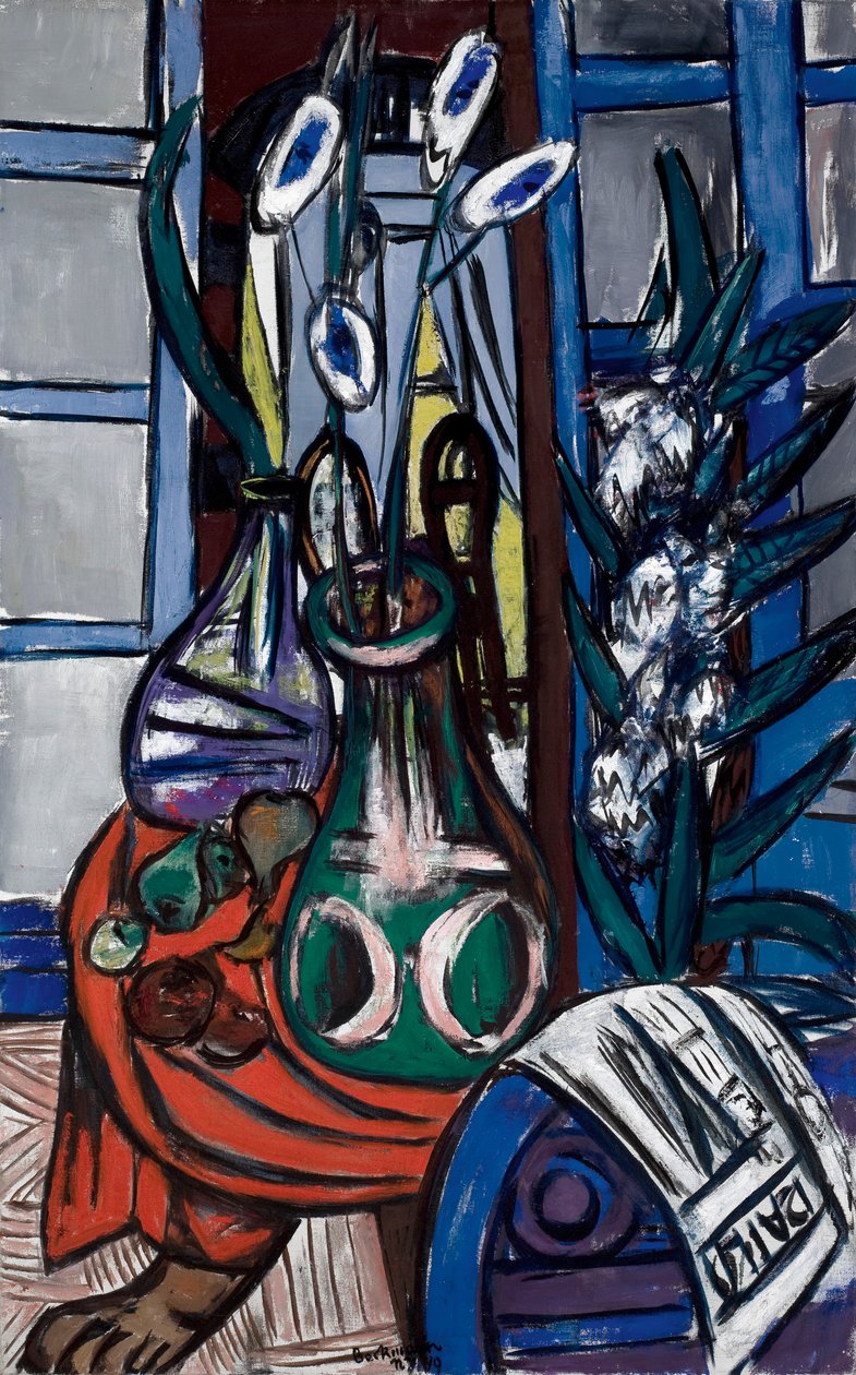 Stort stilleben interiør (blå) af Max Beckmann