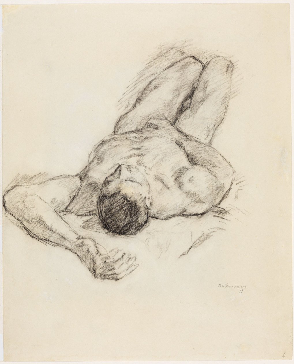 Liggende mandlig nøgenfigur af Max Beckmann