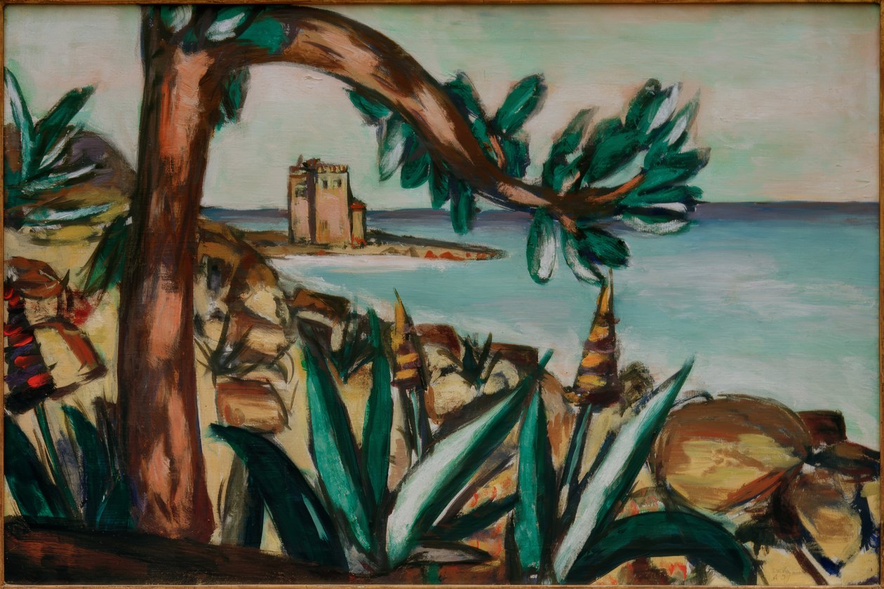 Havlandskab med et gammelt slot og agaver af Max Beckmann