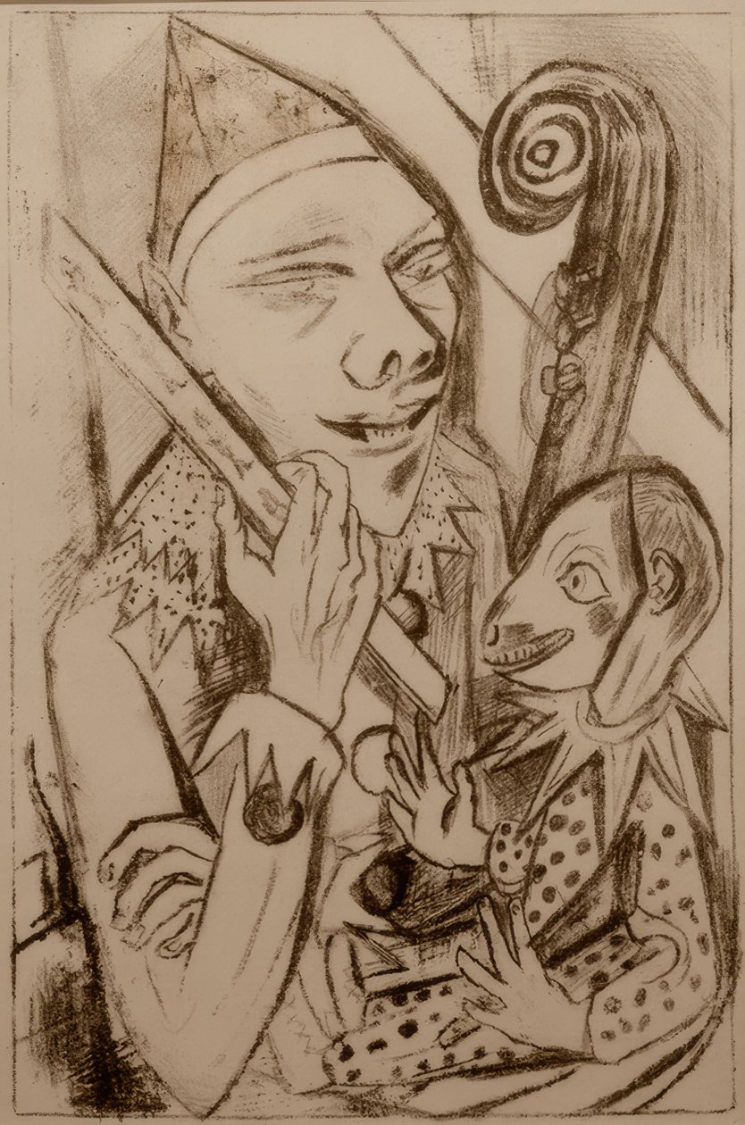 Pjerrot med maske af Max Beckmann