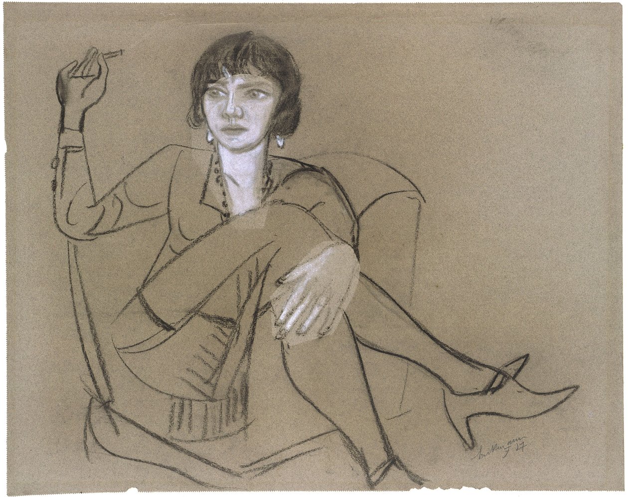 Quappi i en klubstol, rygende af Max Beckmann
