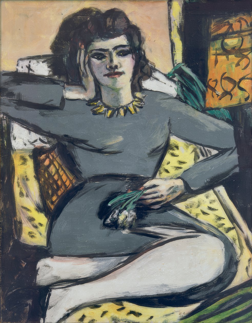 Hvilende kvinde med nelliker, portræt Quappi af Max Beckmann