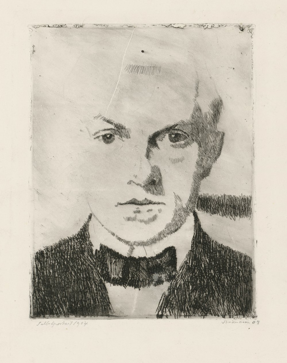 Selvportræt (bagsiden: første tryk af koldnåle-raderingen »Liebespaar« fra 1916, Hofmaier 88 I) af Max Beckmann